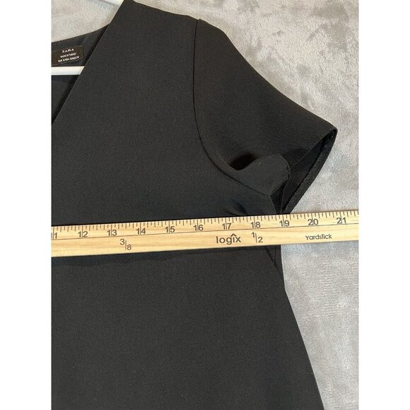 Zara TRF‎ Collection Black Dress V Neck Short Sleeve Back Zip Detail Size Small - Picture 5 of 7